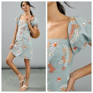 NEW Letmebe Anthro S SMALL SP Petite Laurel Embroidered Puff Sleeve Sequ…